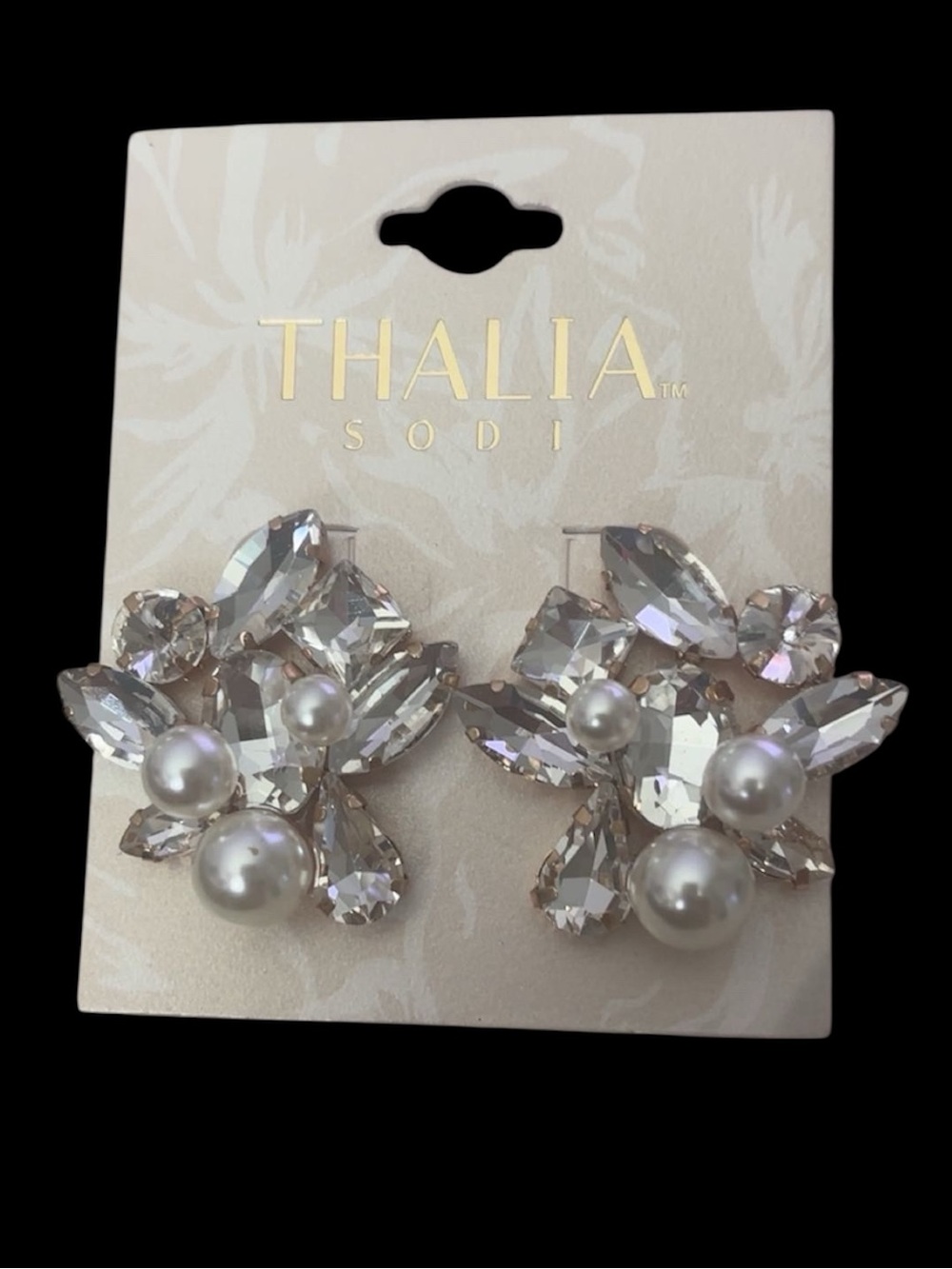 Thalia Sodi Silver-Tone Pearl and Crystal Cluster Stud Earrings